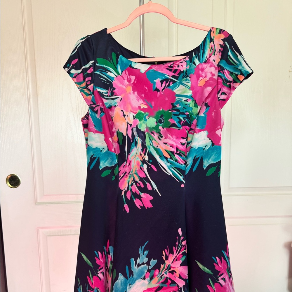 Eliza J Navy Floral Midi Dress
